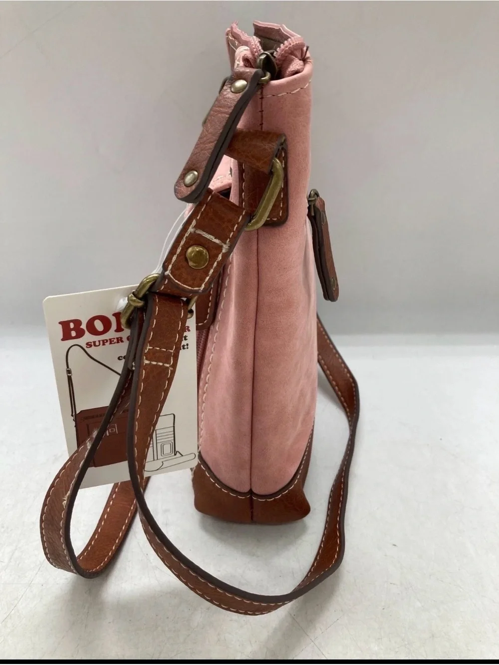 B.Ø.C Born Concept Pink & Brown Crossbody Bag With Organizer